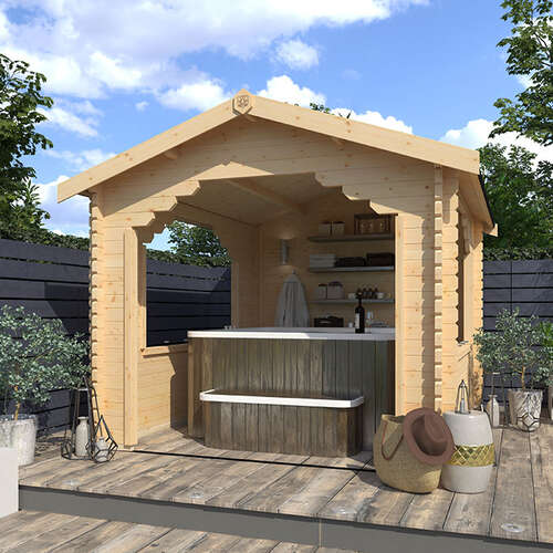 12'x12' Hot Tub Shelter - Tiger Sheds Wooden Garden Shelter - 0% Finance - Buy Now Pay Later - The Sumatran 44mm Log Cabin