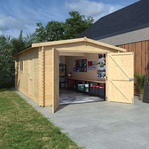 16'x10' Wooden Garage - 44mm Log Cabin Garage - 0% Finance - Buy Now Pay Later - Tiger Sheds