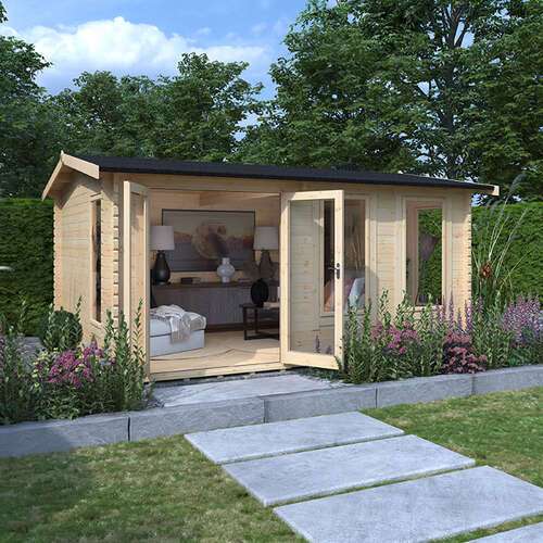 18'x12' Gamma Reduced Height Log Cabin - 44mm Log Cabins - 0% Finance - Buy Now Pay Later - Tiger Sheds