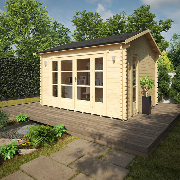 Garden Office - 12'x10' The Balinese 44mm Log Cabin - 0% Finance - Buy Now Pay Later - Tiger Sheds