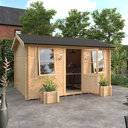 Garden Office - 14'x12' Rosen Log Cabin - 44mm Garden Log Cabins - 0% Finance - Buy Now Pay Later - Tiger Sheds