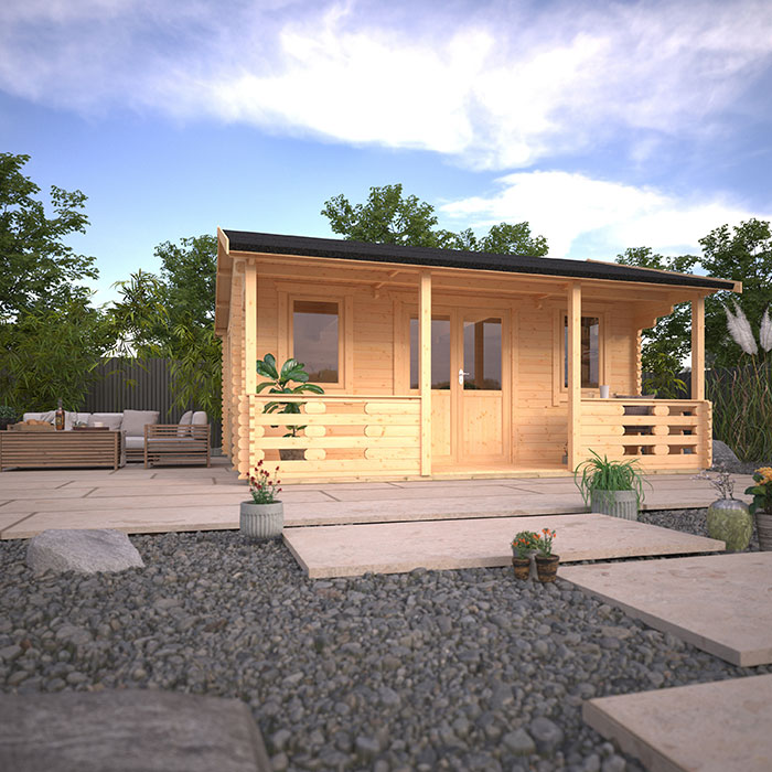 Garden Office - 20'x20' The Sigma 44mm Log Cabin Inc Veranda - 0% Finance - Buy Now Pay Later - Tiger Sheds