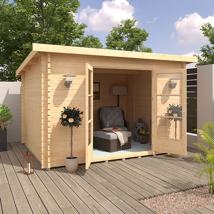 Garden Office - 8'x8' The Blake Log Cabin - 44mm Pent Log Cabins - 0% Finance - Buy Now Pay Later - Tiger Sheds